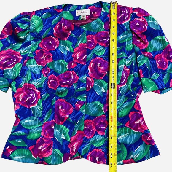 Vintage Papell Boutique Satiny Floral Jacket Blazer Top Shoulder Pads Women’s 8 - Picture 7 of 8